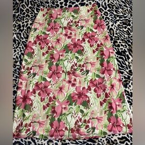 Liz Claiborne Pink and Green Floral Midi Skirt